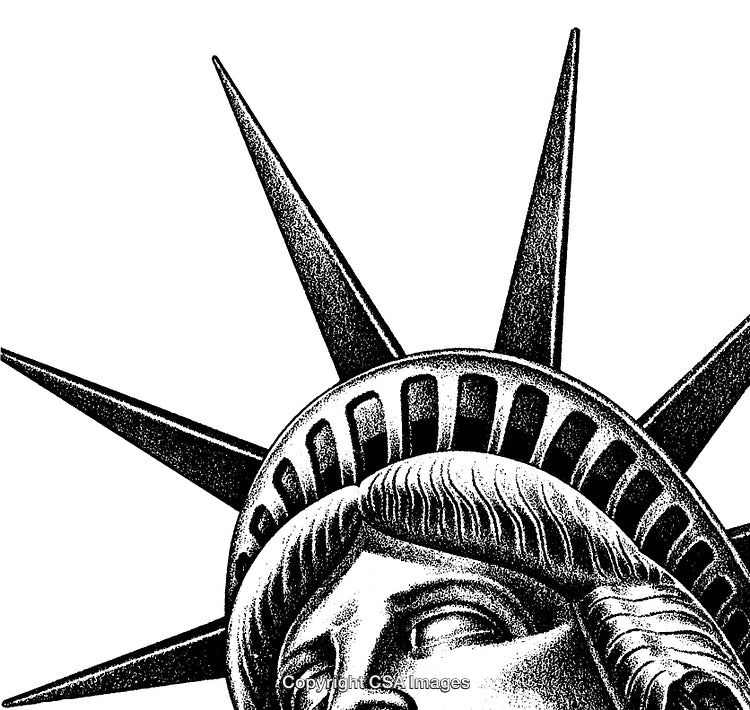 Close-Up Black and White Engraving of the Statue of Liberty