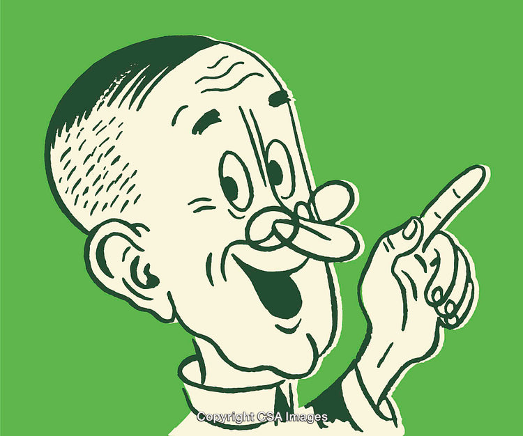Retro Cartoon Illustration of a Man Pointing with Cheerful Expression