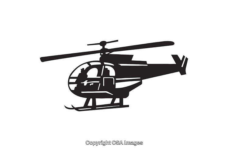 Black And White Line Art Illustration of a Helicopter Silhouette in Flight