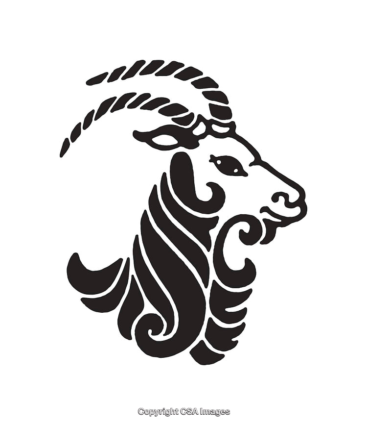 Elegant Black and White Line Art Depicting a Majestic Goat