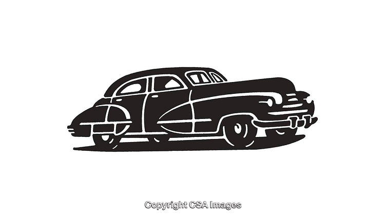 Vintage Black and White Line Art Illustration of a Classic Car