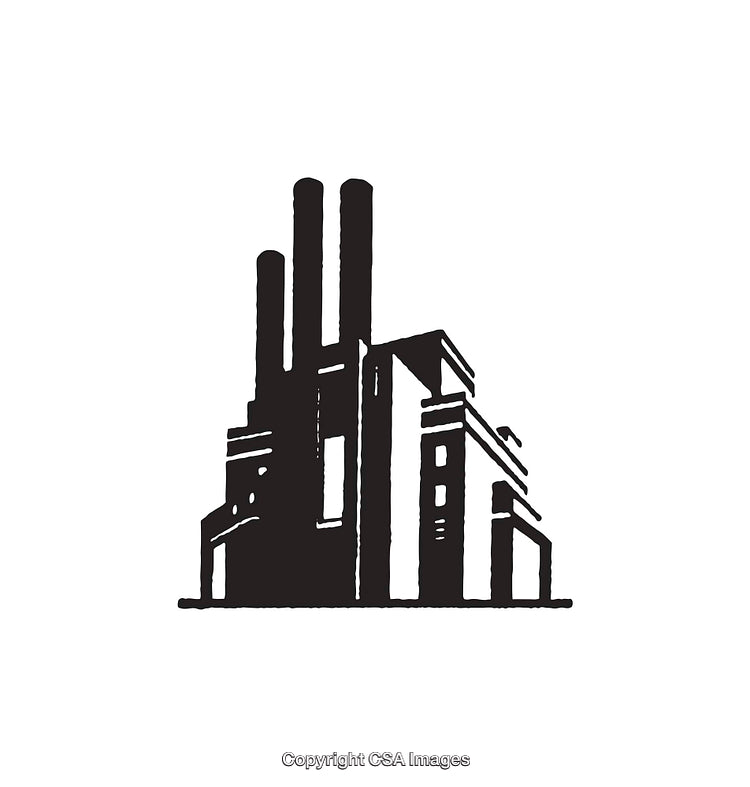 Industrial Factory Buildings in Minimalist Line Art Illustration Style