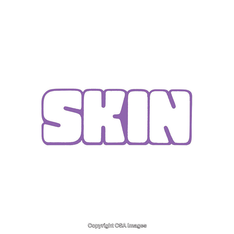 Stylized Purple Word Art With the Text Skin on White Background