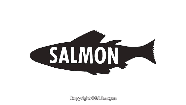 Black and White Salmon Silhouette with Bold Typography