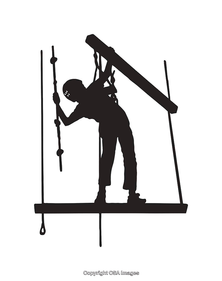 Silhouette of a Worker on a Suspended Rope Scaffold Platform