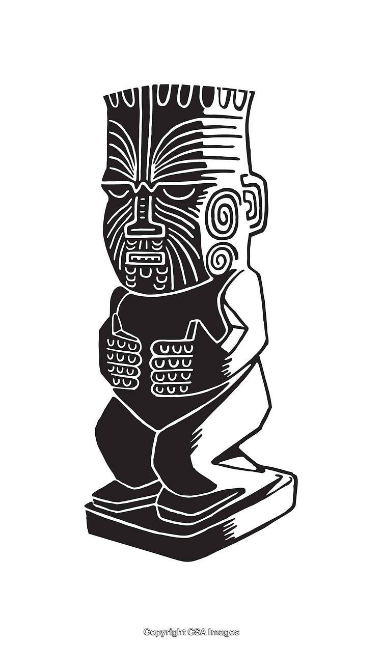 Stylized Black and White Illustration of A Tribal-Inspired Figurine