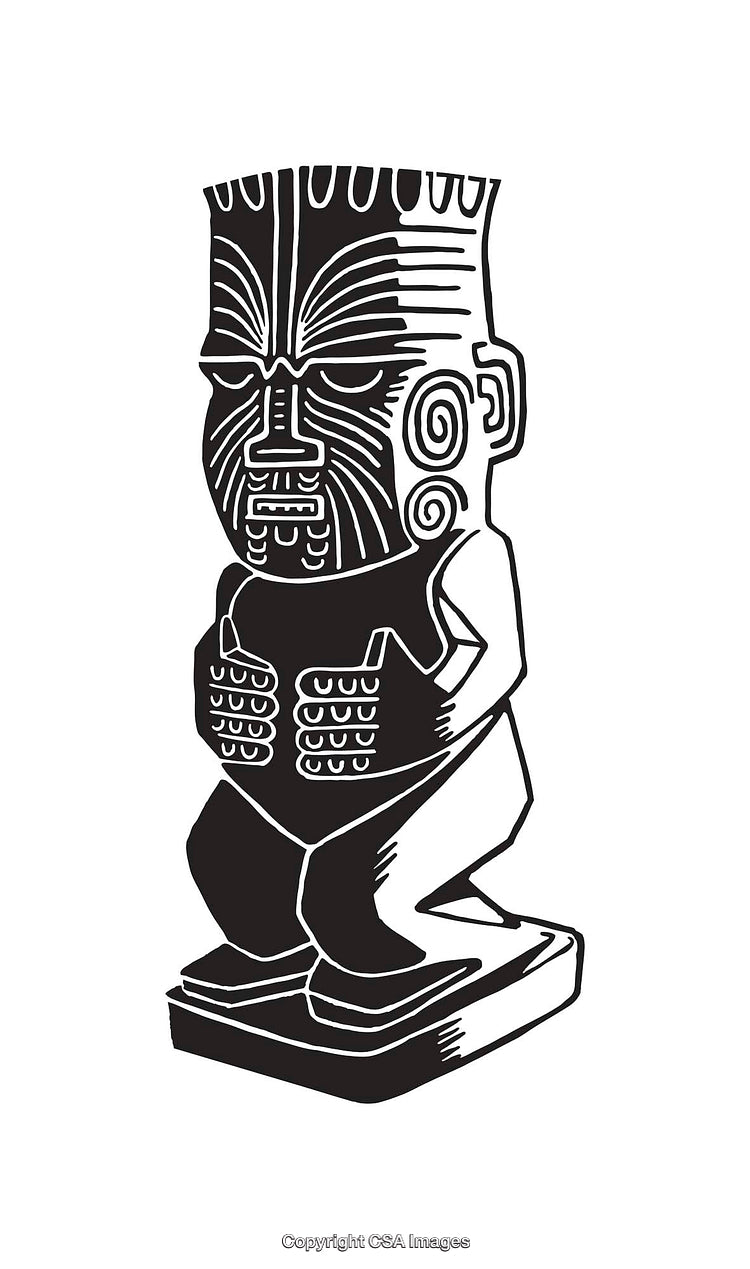 Stylized Black and White Illustration of A Tribal-Inspired Figurine