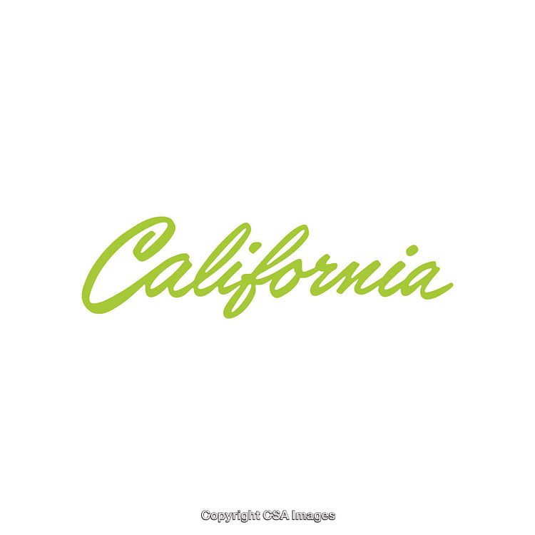 California Text in Green Script on White Background