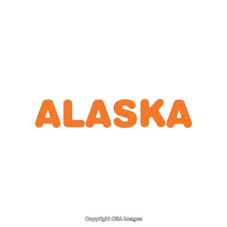 Alaska Text in Bold Orange Font on Plain White Background