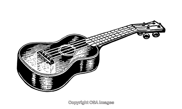 Black and White Engraving of a Ukulele Musical Instrument