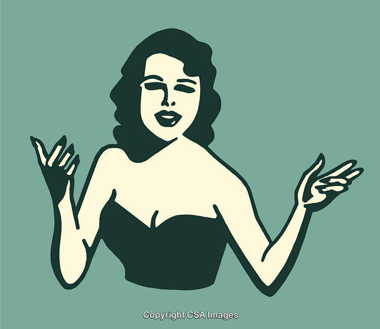Vintage Woman Illustration in Retro Style with Elegant Expression and Gestures