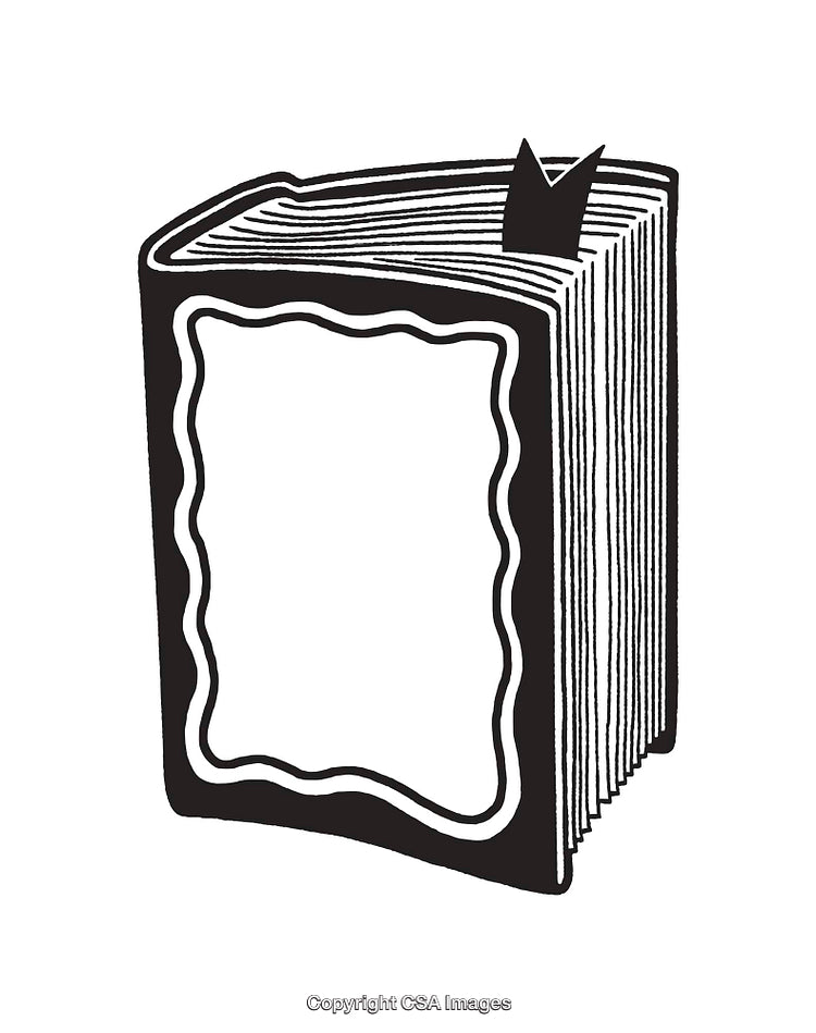 Black And White Illustration of an Open Book with a Design