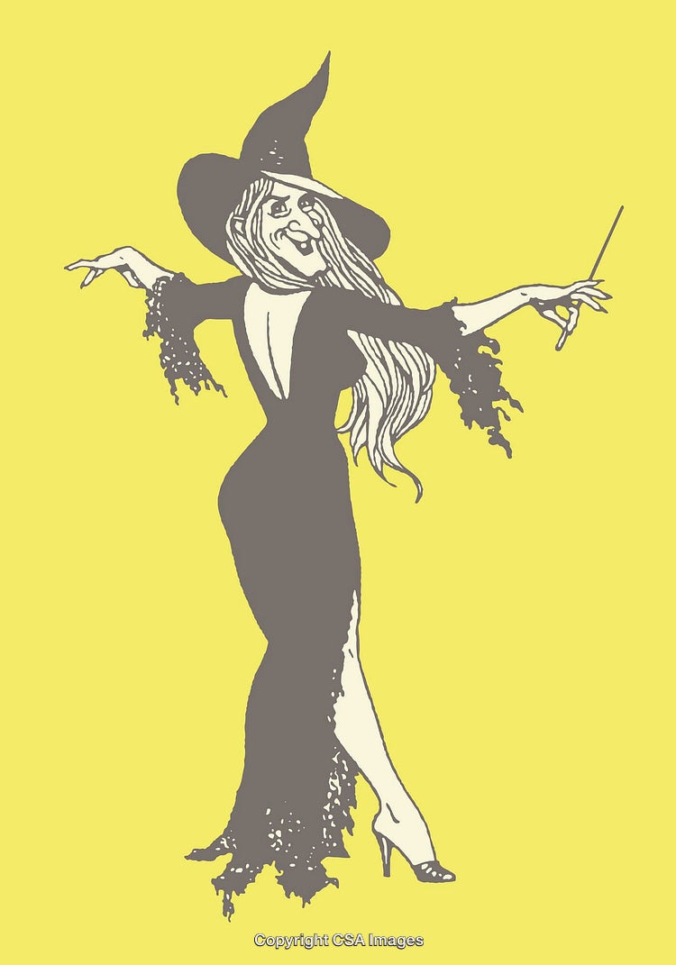 Colorful Line Art Illustration of a Dancing Witch in a Magical Pose
