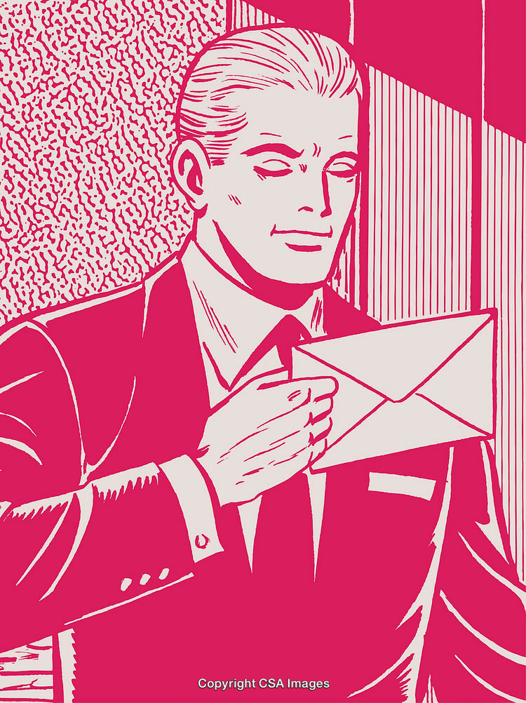 Retro Style Illustration of Man Holding Envelope and Smiling in Bright Colors