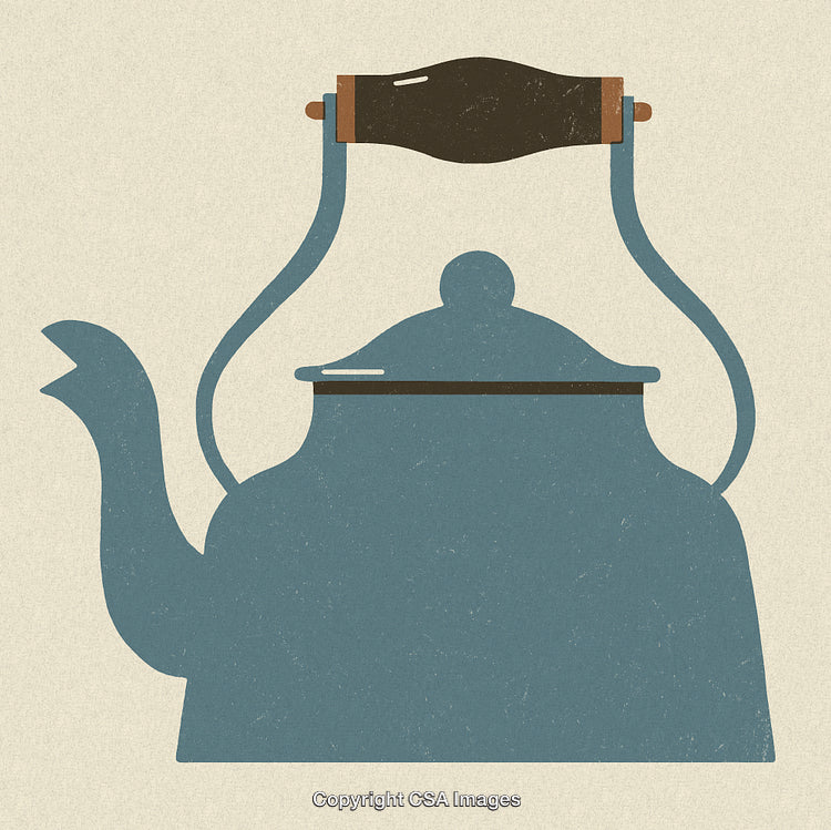 Vintage Blue Teapot Illustration with Wooden Handle in Retro Design