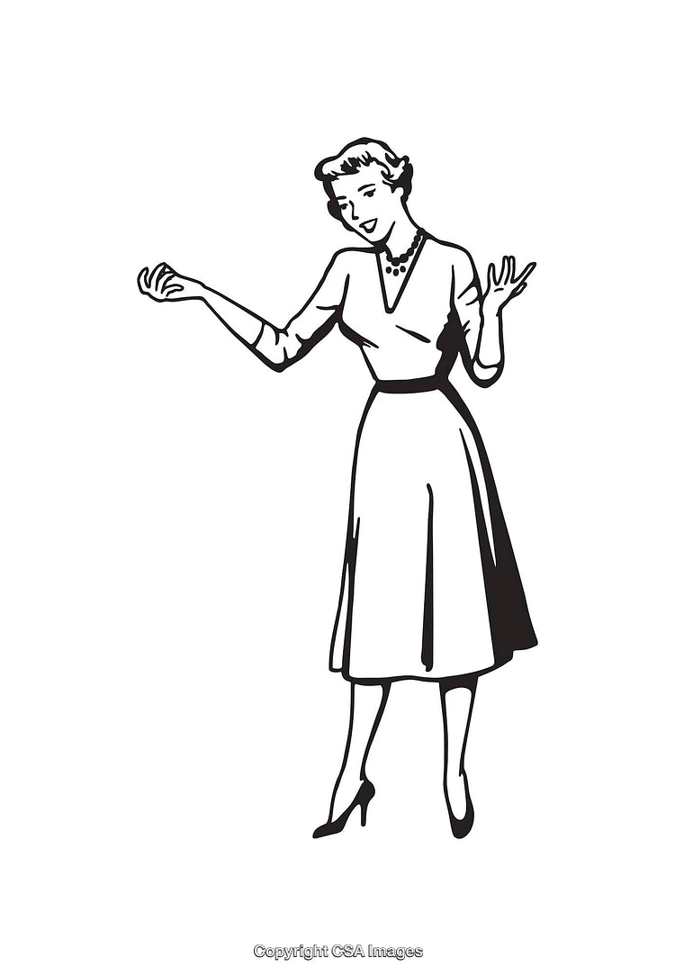 Vintage Line Art of a Woman Expressing Happiness and Excitement