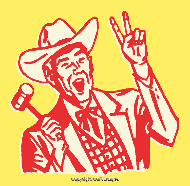 Colorful Line Art Illustration of a Vibrant Auctioneer With Gavel