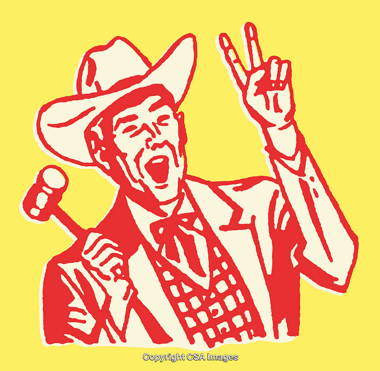 Colorful Line Art Illustration of a Vibrant Auctioneer With Gavel