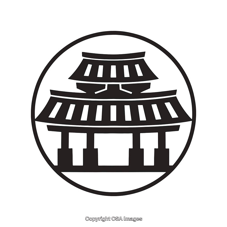 Traditional Japanese Temple Icon Within Circular Design