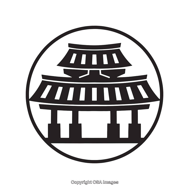 Traditional Japanese Temple Icon Within Circular Design