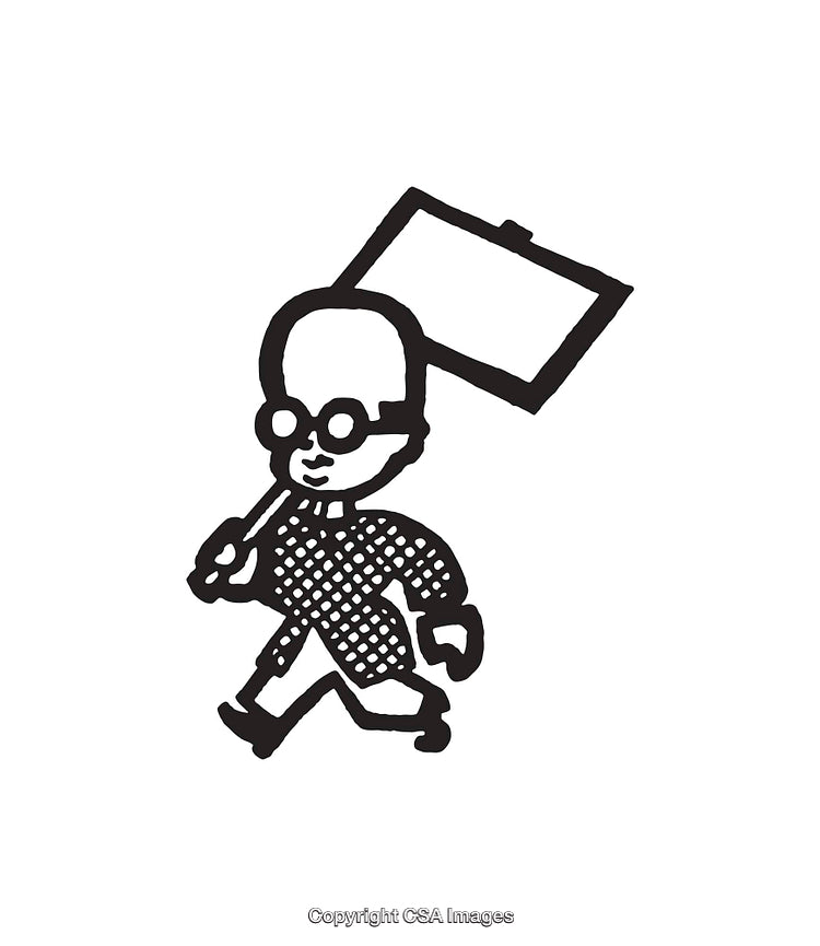 Black and White Illustration of Person Holding a Blank Sign