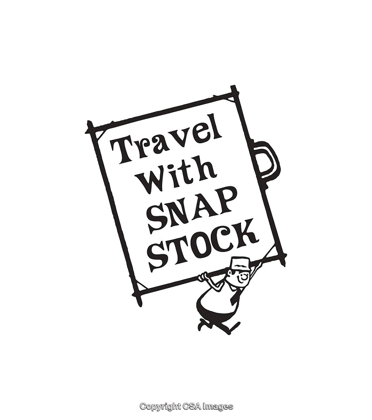 Black and White Illustration of Man with Travel Sign and Typography