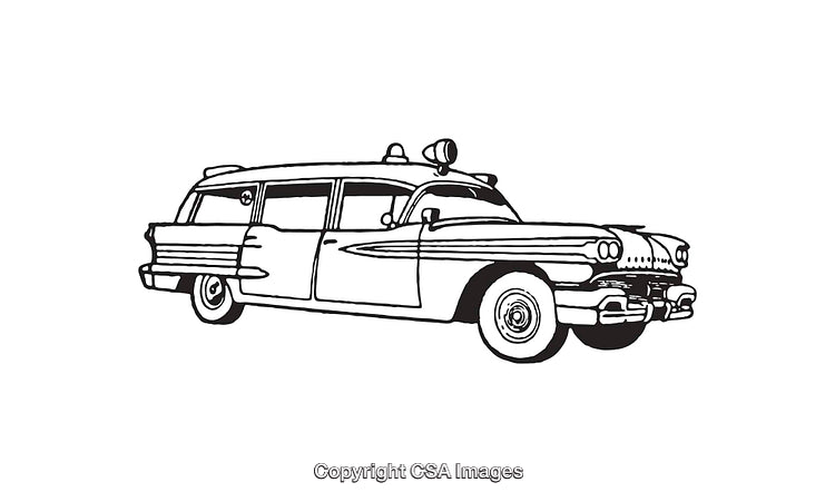 Classic Vintage Ambulance Line Art Black and White Illustration