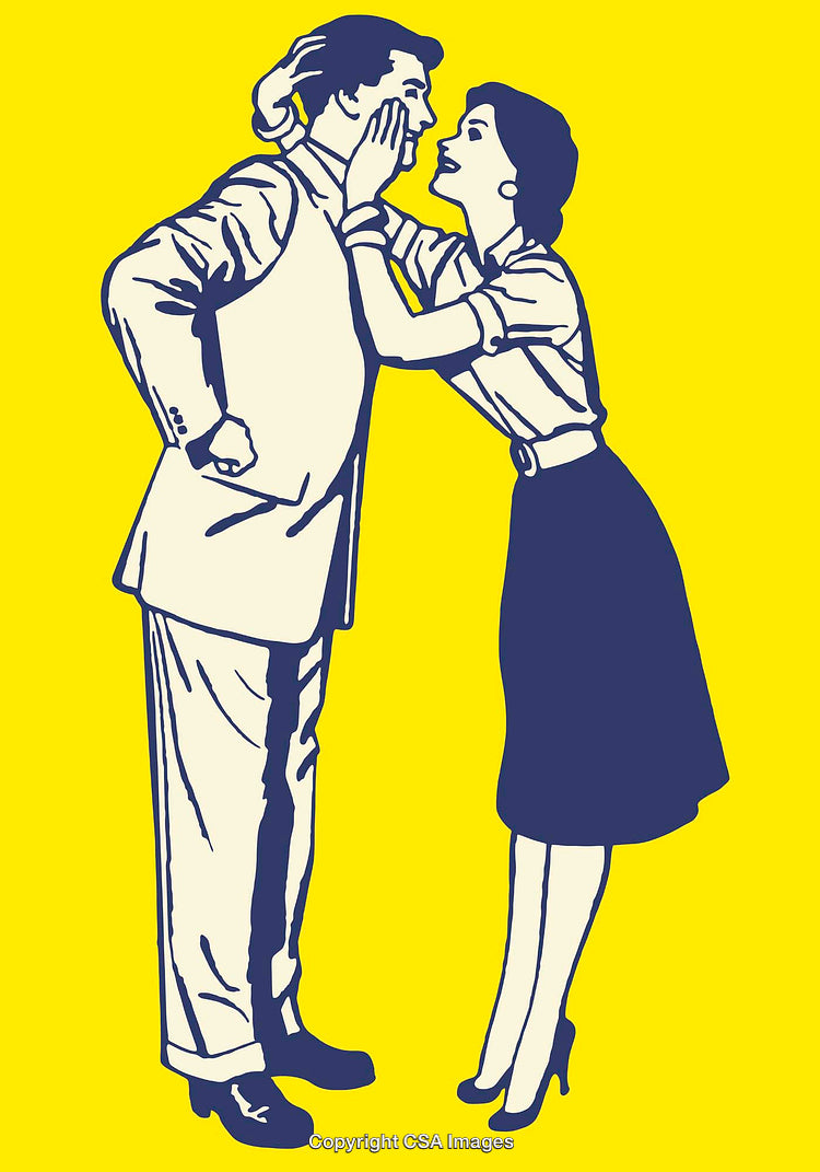 Vintage Illustration of Couple Interacting in Retro Style