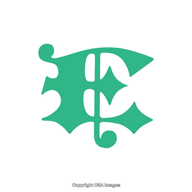 Decorative Green Letter E Isolated on White Background