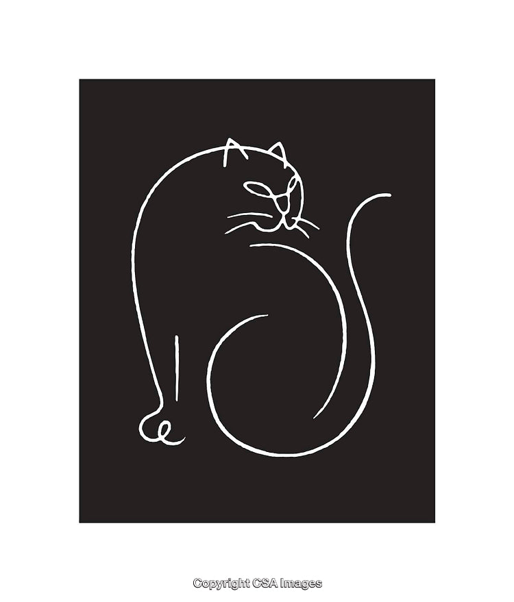 Minimalistic Black and White Line Art Illustration of a Graceful Cat