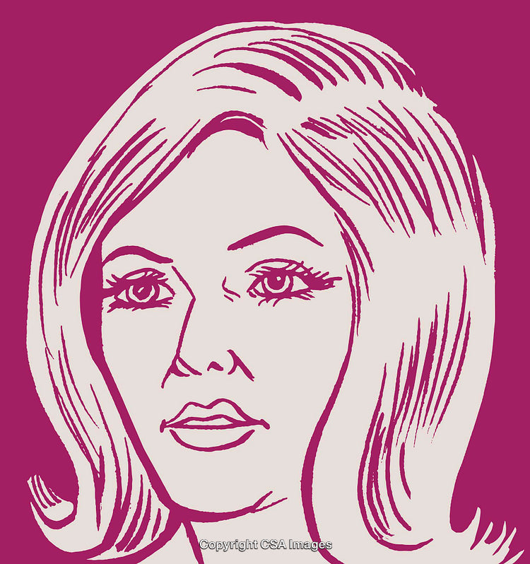 Illustration of a Stylish Woman in Pop Art Style on Purple Background