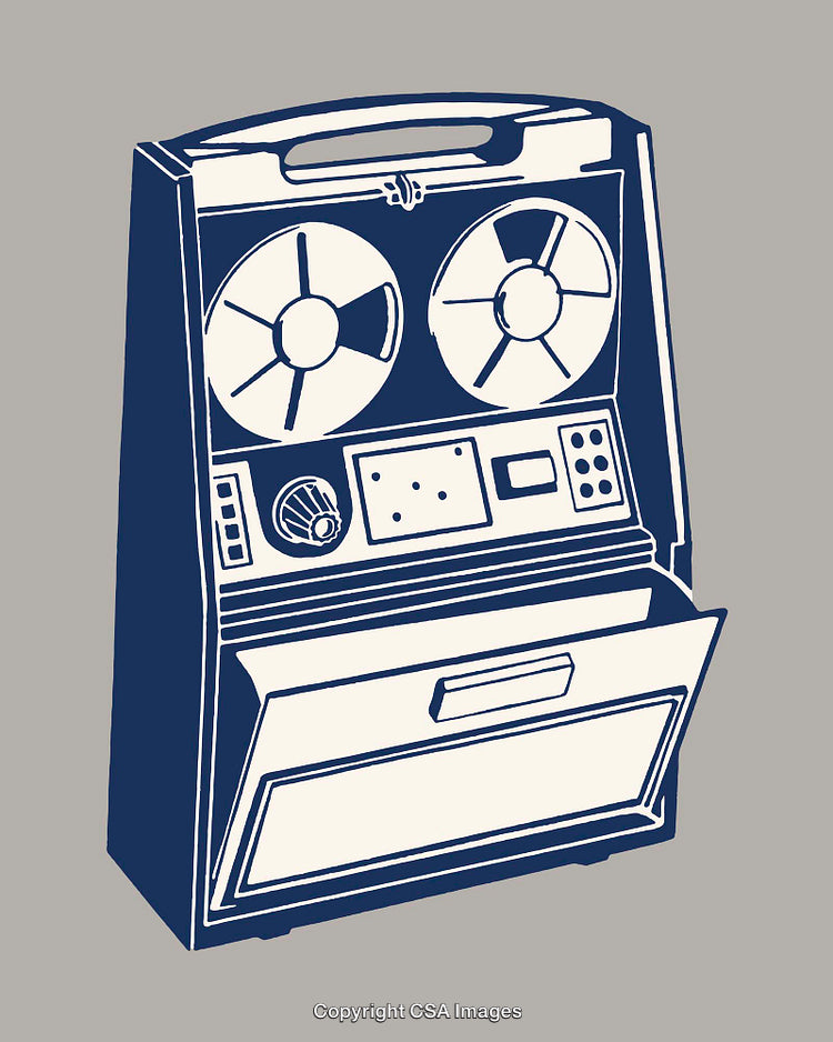 Retro Line Art Illustration of Tape Machine on Neutral Background