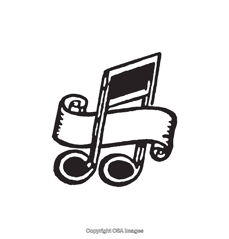 Black And White Banner Winding Around Musical Notes Line Art Illustration