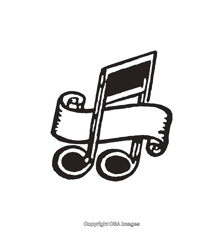 Black And White Banner Winding Around Musical Notes Line Art Illustration