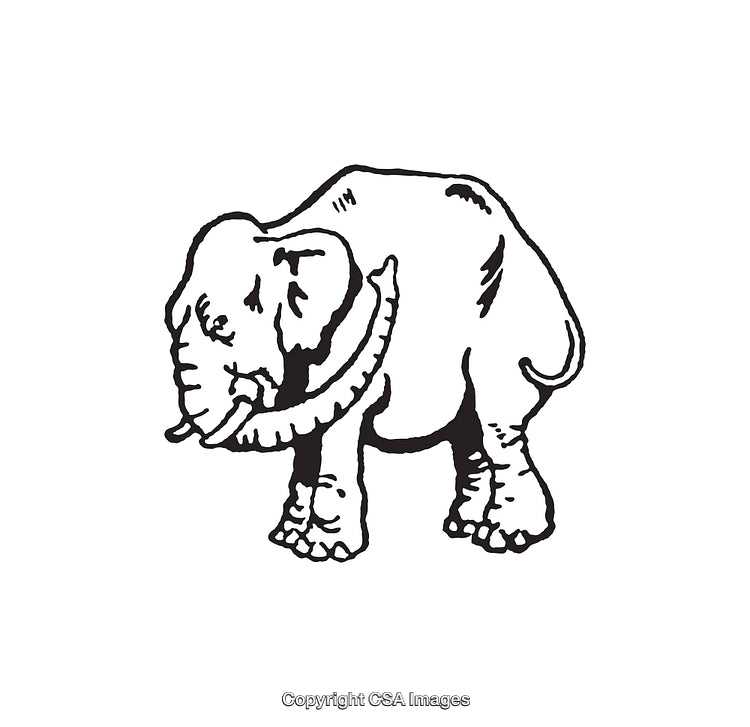 Detailed Black and White Line Art Illustration of an Elephant