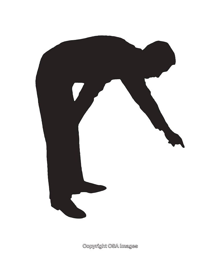 Silhouette Illustration of a Man Bending Forward Pointing Downward