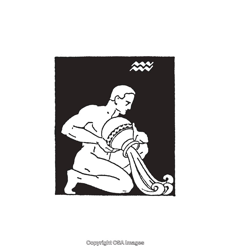 Black and White Line Art of Aquarius Zodiac Symbol Illustration