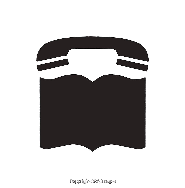 Minimalistic Black and White Icon of Book and Telephone Combo