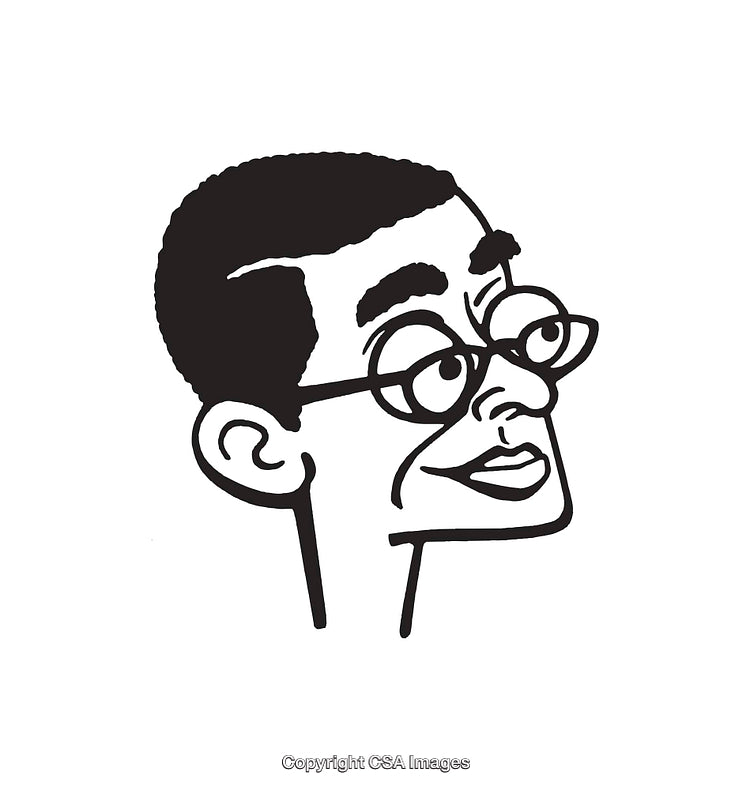 Black and White Cartoon Line Art Illustration of Person with Glasses