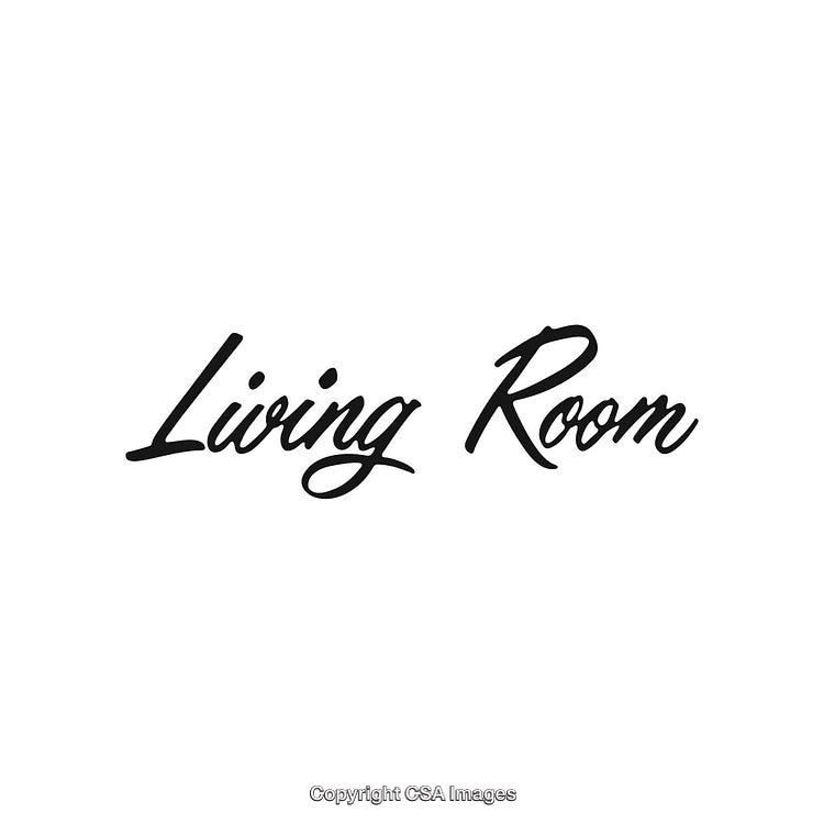 Black Calligraphy Text Saying 'Living Room' on White Background