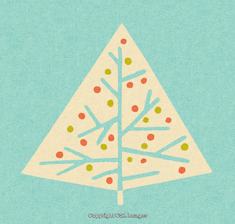 Minimalistic Christmas Tree Design with Colorful Ornaments on Blue Background