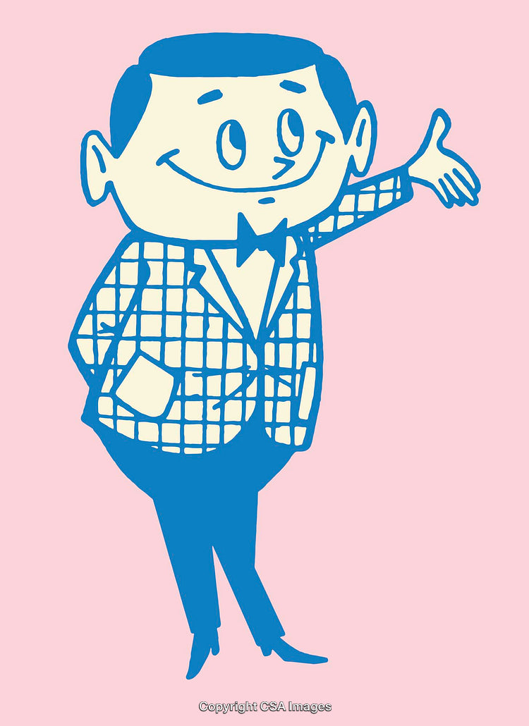Retro Style Cartoon Character With Friendly Gesture on Pink Background