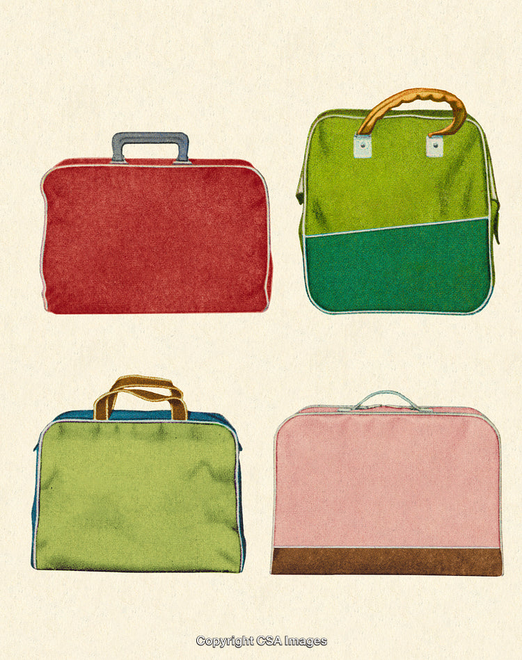 Vintage Textile Bags Illustrated in Brightly Colored Retro Style