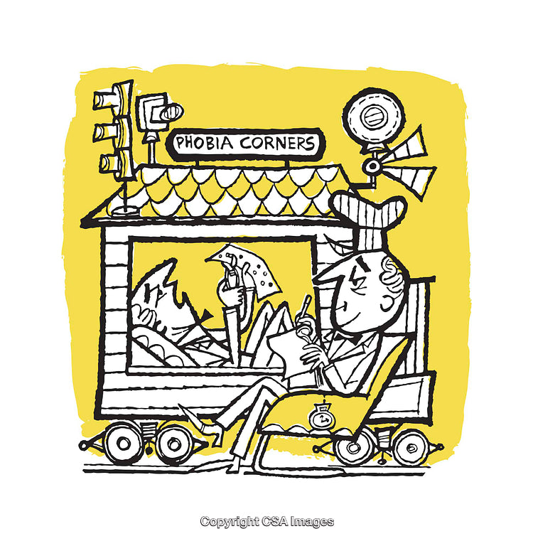 Illustrated Depiction of a Quirky Scene at Phobia Corners