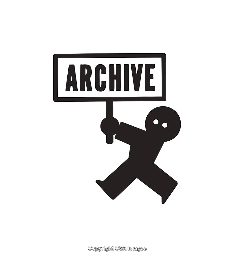 Archive Symbol With Person Holding a Sign in Line Art Style