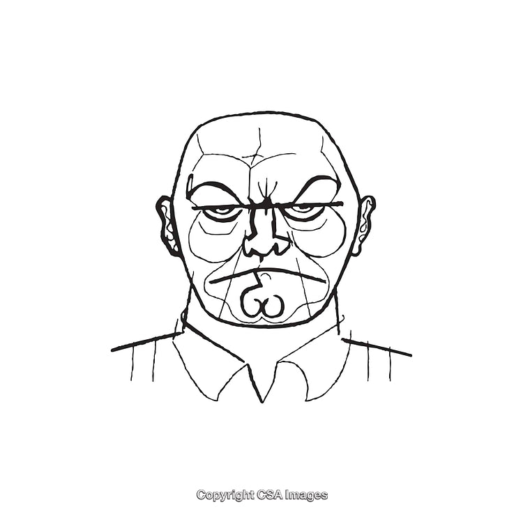 Minimalist Black-And-White Line Art Depicting an Intense Human Expression