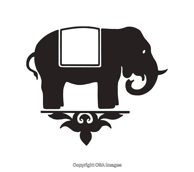 Black and White Elephant Silhouette with Ornamental Design
