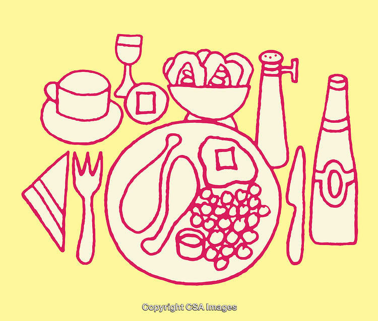 Hand-Drawn Colorful Line Art of a Delicious Feast Scene