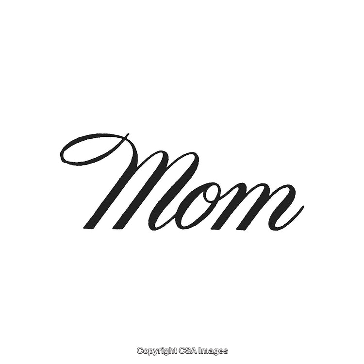 Elegant Handwritten 'Mom' Black Cursive Text on White Background