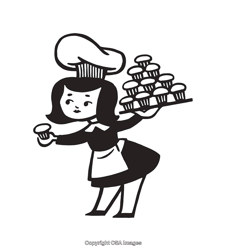 Retro Style Baker Girl Serving Cupcakes Illustration